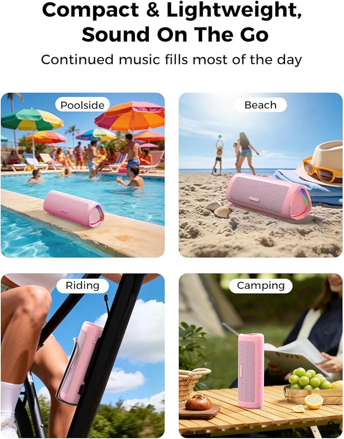 BolaButty Bluetooth Speaker Portable Wireless, IPX5 Waterproof, Up to 20H Playtime, TWS Pairing, BT5.3, for Home/Party/Outdoor/Camping/Beach Essentials, Birthday Gift (Pink)