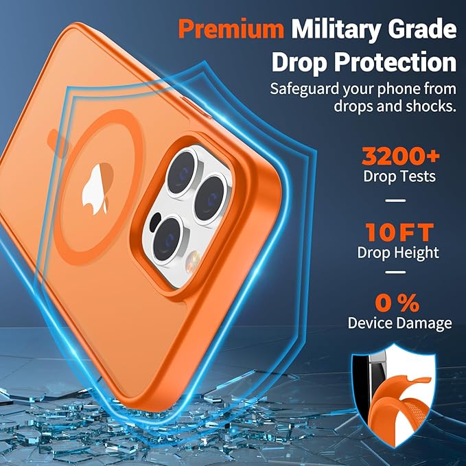 SUPFINE Magnetic for iPhone 14 Pro Max Case (Compatible with MagSafe) (Military Grade Drop Protection) Translucent Matte Shockproof Phone Cover,Starry Orange