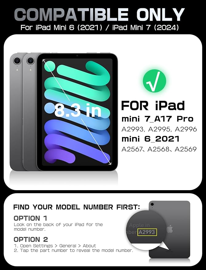 SUPCASE for iPad Mini 7 A17 Pro 2024 Case with Stand (Unicorn Beetle Prism), [Anti-Scratch] [Support Apple Pencil Charging] Slim Protective Clear Cover for iPad Mini 7th/6th Generation 8.3 Inch, Black