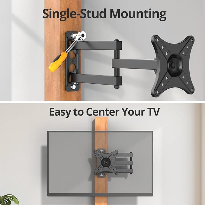 IWORKBOARD Full Motion TV Monitor Wall Mount Bracket for Most 13-32 Inch LED LCD Flat Curved Screen, Max VESA 100x100mm up to 33lbs, 360° Rotation Swivel Tilt Extension，Adjustable Articulating Arms