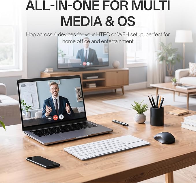 Rapoo Portable Wireless Keyboard with Touchpad, Multi-Device HTPC Keyboard for PC-Connected TV/Tablet/Steam Deck/Gaming Console/Raspberry Pi/Mini PC - Support Touch Gestures for Windows & Mac