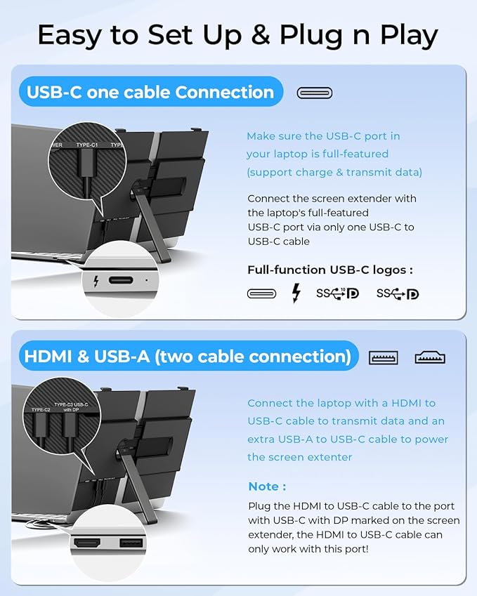 Cevaton Laptop Screen Extender, 14.1" Ultra-Slim & Lightweight Portable Monitor for 13"-17" Laptops, 1080P FHD Dual Monitor, One Cable Connection, Compatible with Wins/Mac/Android/Linux/Chrome