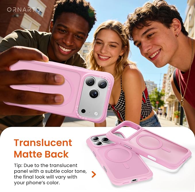 ORNARTO Magnetic for iPhone 17 Pro Max Case, 20FT Military-Grade Drop Protection, Compatible with MagSafe, Slim Shockproof Translucent Matte Phone Case for iPhone 17 Pro Max 6.9", Ballet Blush