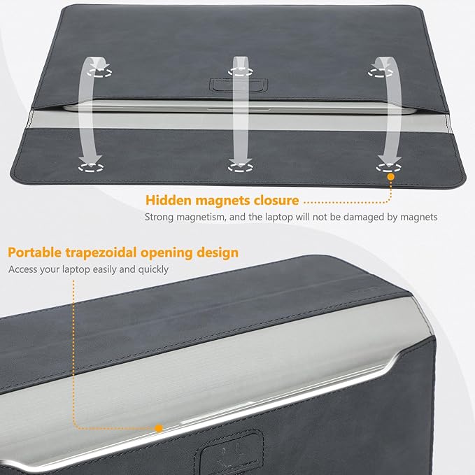 HYZUO 15 Inch Laptop Case Bag Sleeve with Stand for MacBook Air 15 M5 M4 A3241 M3 A3114 M2 A2941 2026-2023, 15" Surface Laptop 7/6/5/4/3, MacBook Pro 15 A1990 A1707 2019-2016, Graphite