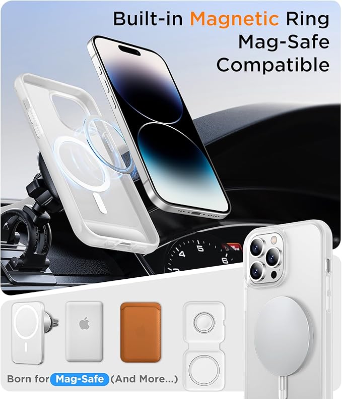 Magnetic Compatible with iPhone 14 Pro Max Case, [Built-in Invisible Kickstand][Compatible with MagSafe] [Military Grade Shockproof] Slim Translucent Matte Phone Case for iPhone 14 Pro Max 6.7"