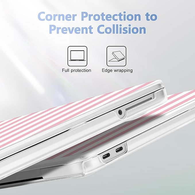 Case for 2026 MacBook Neo 13-inch Laptop with Liquid Retina Display, Release Model A3404, Sturdy Plastic Hard Shell Case + Keyboard Cover + Trackpad Film + Dust Plug, Pink & White Stripes