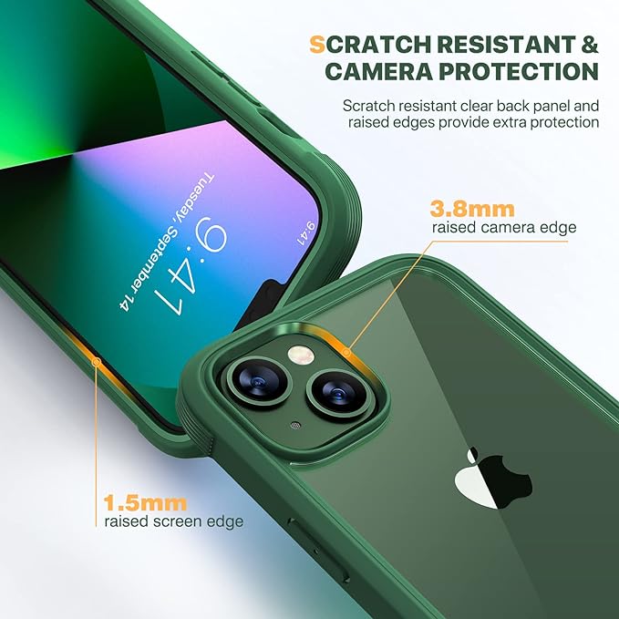 Diaclara Designed for iPhone 13 Case, Full Body Rugged with Built-in Touch Sensitive Anti-Scratch Privacy Screen Protector, Soft TPU Bumper Case for iPhone 13 6.1" (Green)