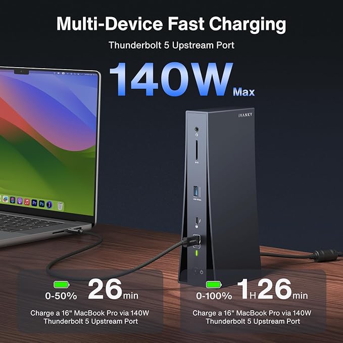 iVANKY Intel Certified Thunderbolt 5 Dock Upgrade FusionDock Pro 3 Docking Station with 11-Port 180W Power, Single 8K, Dual 6K@60Hz for MacBook Pro/Max Series, Dual 8K@60Hz for Window, 120Gbps, 2.5GbE