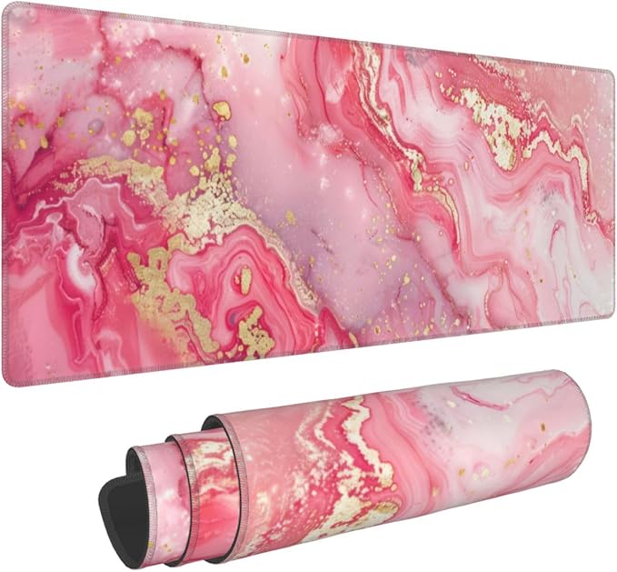 Pink Gold Marble Mouse Pad XL Large Mousepad Non Slip Rubber Base Desk Mat for Laptop Computer Gaming 31.5" X 12"