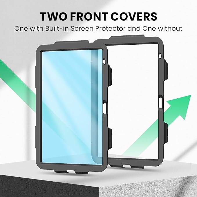 SEYMAC Case for iPad (A16) 11th/10th Generation 2025/2022 (11″/10.9″), Sturdy Heavy Duty Full-Body Shockproof Protective Case with Screen Protector, Rotating Stand, Hand/Shoulder Strap, Black/Orange