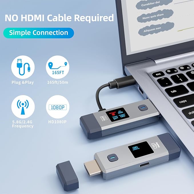 Qisoable Wireless HDMI Transmitter and Receiver 328ft/100m for 4K Decode Input 1080P Output Plug&Play Portable 2.4G/5.8G for Video and Audio to Monitor from PC/Projector/TV Box, with Display Screen