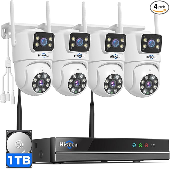 Hiseeu Wireless Security Cameras Outdoor, 5G & 2.4G WiFi Pro, Wireless Home Security Camera System, Dual Lens, 360° Pan & Tilt, Auto Tracking, Color Night Vision, 1TB HDD No Subscription, Need Plug In