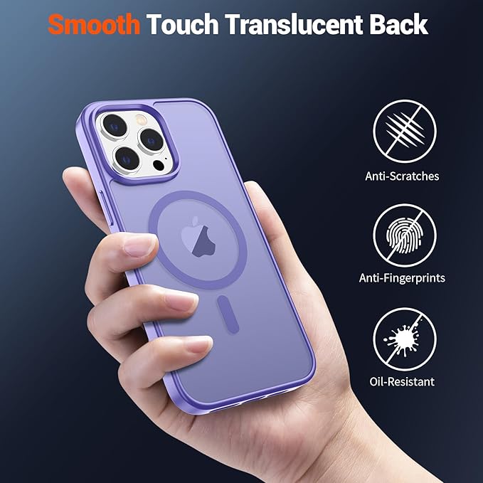 SUPFINE Magnetic for iPhone 15 Pro Case (Compatible with MagSafe) (Military Grade Drop Protection) Slim Translucent Matte Shockproof with Anti-Fingerprint Phone Case,Purple