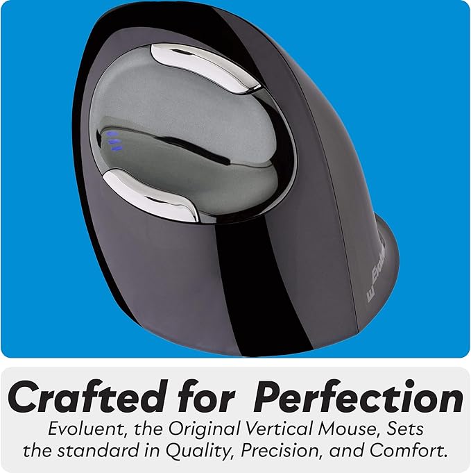 Evoluent – Inventor of The Vertical Mouse – VMDSW Ergonomic Vertical Mouse Right Hand Small USB Wireless, Sculpted for Comfort, Reduces Wrist Strain, 4 Speeds, 6 Customizable Buttons in Windows