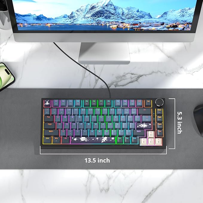 Fogruaden Wired 75 Percent Gaming Keyboard, Hot Swappable, Gasket Mount Creamy Mechanical Keyboard with Knob, Linear Red Switch, RGB Backlit, Sound Absorbing Pads, NKRO Compact TKL Custom Keyboard