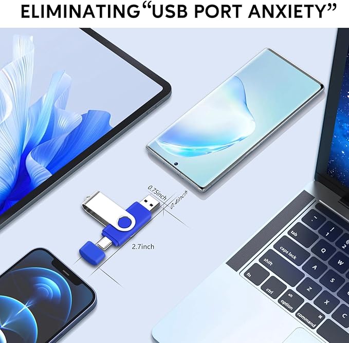 16GB Type-C & USB2.0 Flash Drive 1PCS, EASTBULL 2-in-1 FAT32 USB C Flash Drive Bulk Type-C Thumb Drives OTG Memory Sticks Compatible with Smartphones, Computers, Tablets, Mac (Blue, 16GB)