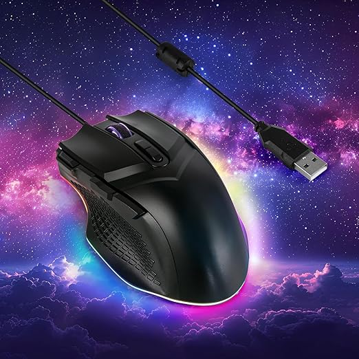 LEWENTECH Gaming Mouse 6 Adjustable DPI Up to 7200 Wired PC Gaming Mouse 8 Programmable Buttons 13 Adjustable RGB LED Modes 1.5 M Drag-Free Paracord Ergonomic Mouse Windows/PC/Mac/Laptop (Black)
