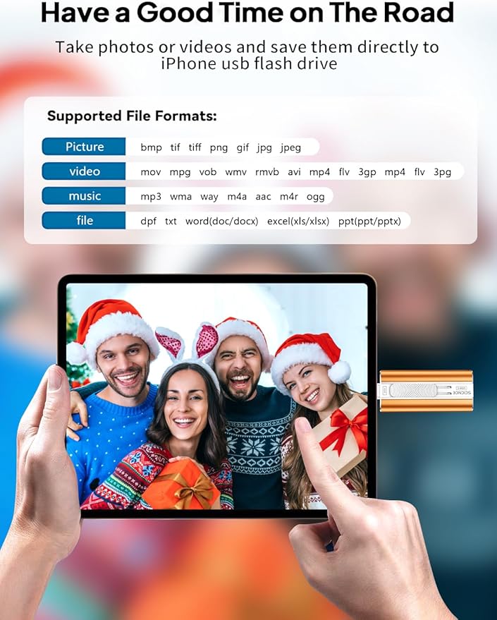 256GB Flash Drive Intended for Phone, USB External Memory Stick Storage Backup for Photos Videos, Plug and Play No APP Required, Compatible with iPhone iPad Android and PCs (1 Pack-Orange)