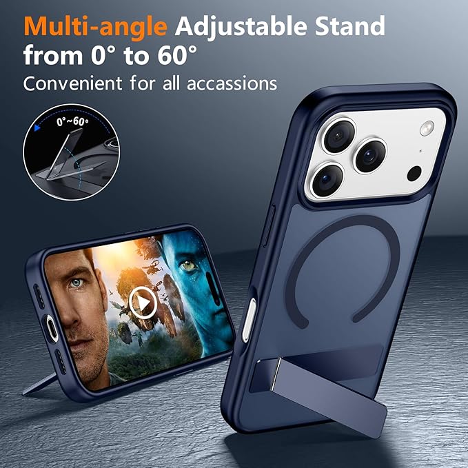 SPIDERCASE Magnetic for iPhone 17 Pro Max Case,with [3 Stand Ways] [Military Grade Drop Protection] with Invisible Stand Shockproof Slim Case for iPhone 17 Pro Max 6.9",Blue