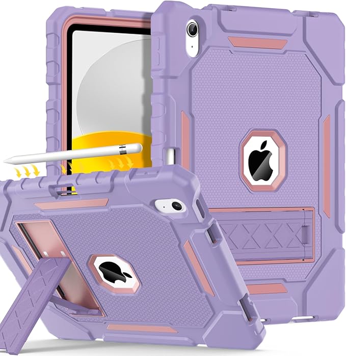 Grifobes for iPad A16 Case 11th Generation 11 inch 2025 / iPad 10th Generation Case 10.9 inch 2022, Heavy Duty Military Grade Shockproof Cover with Pencil Holder for i Pad 11/10 Gen (Purple)