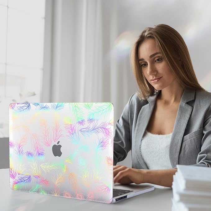 Funut for MacBook Air 13 inch M5 2026 2025-2022 M4 M3 M2 A3449 A3240 A3113 A2681,Plastic Hard Protective Shell Case + Keyboard Cover for M5 MacBook Air 13.6",Transparent Feathers