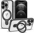 Compatible with iPhone 12 Pro Max Case with Invisible Magnetic Ring Stand [Compatible with Mag-Safe] [Full Camera Lens Protector] Plating Clear Phone Case for iPhone 12 Pro Max 6.7", Black