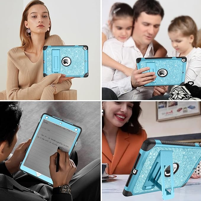 YINLAI Case for iPad 9.7 Inch,iPad 6th 5th Generation Case,iPad air 2 Case with Kickstand Holder Glitter Bling Kid Girl Women Shockproof Protective Cover for iPad 6th 5th Gen/iPad Air 2rd Gen, Blue