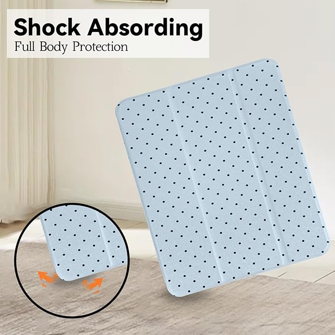 Lovmooful Compatible for iPad Pro 12.9-Inch 2022/2021/2020/2018 (6th/5th/4th/3rd Generation) Case with Pencil Holder Cute Polka Dot with Aesthetic Design Soft TPU Trifold Stand Protective-Blue
