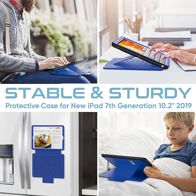 SEYMAC stock Case for iPad 9th/8th/7th Generation 10.2'', Strong Magnetic Auto Sleep Shockproof Case with Absorbing Multi-Angles Stand, Pen Holder, Card Slot (Blue)