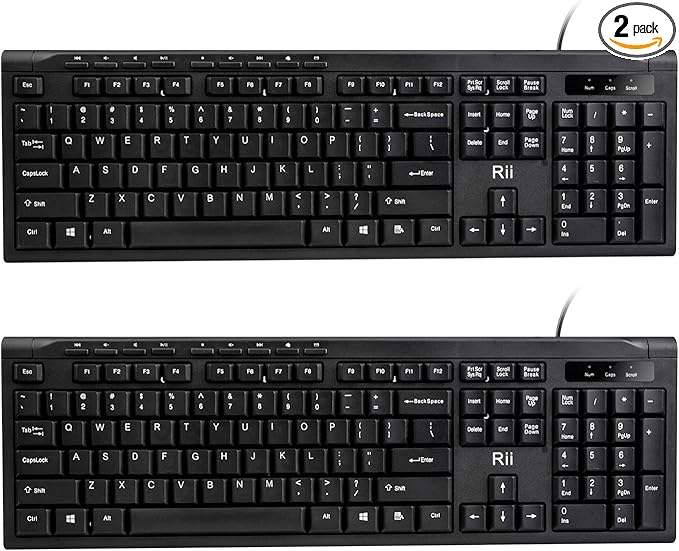 Rii RK907 Ultra-Slim Compact USB Wired Keyboard for Mac and PC,Windows 10/8 / 7 / Vista/XP(Black) (2PCS)