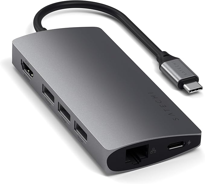Satechi 8 in 1 USB C Hub Multiport Adapter V2, 4K HDMI, 115W USB C PD Charging, 3 USB-A, Ethernet, Micro/SD Card Readers, for Laptop, MacBook Air/Pro/Neo, iPad Air/Pro, Windows - Space Gray