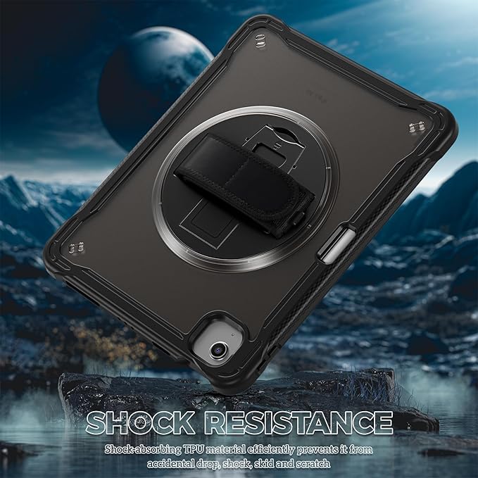 ProCase for iPad Air 11-inch M4 2026/ M3 2025/ M2 2024/ Air 5th / 4th Gen 10.9"/ iPad Pro 11" 4th/3rd/2nd/1st Gen, Heavy Duty Shockproof Cover with Hand Strap 360 Degree Rotatable Kickstand -Black