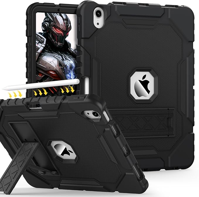 Grifobes Case for iPad Air 11-inch (M4/M3/M2) 2026/2025/2024, for iPad Air 5th/4th Generation 2022/2020 10.9", Heavy Duty Rugged Cover with Stand/Pencil Holder for i Pad Air 5 4 Gen(Black)