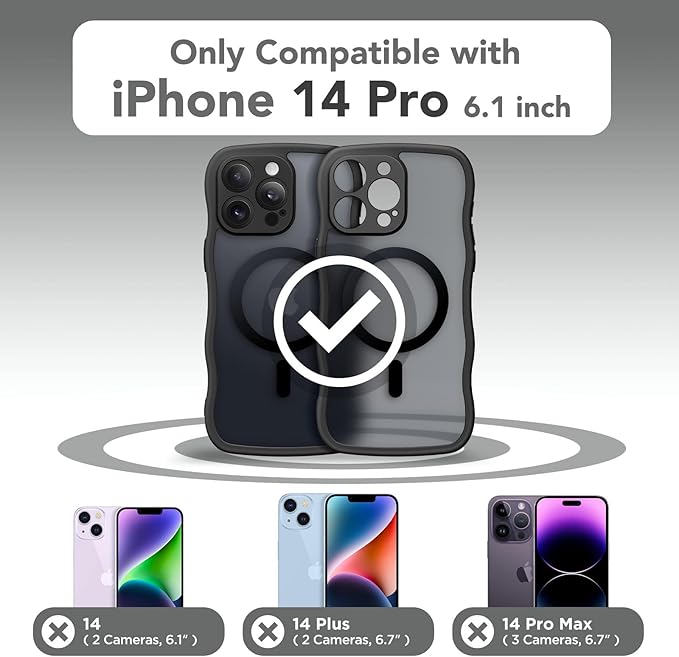 CAPRARO Cute for iPhone 14 Pro Case, Compatible with MagSafe, [Curly Wave Edge] [Full Camera Protection] [14 FT Drop Protection] Magnetic Phone Case for 14 Pro 6.1 Inch, Black