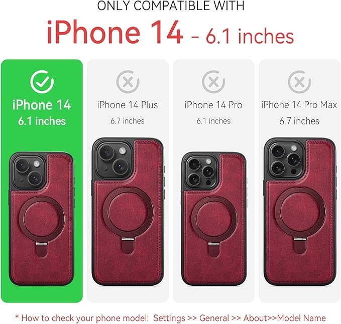 for iPhone 14 Case with Stand Compatible with Magsafe Slim PU Leather & Durable TPU Drop Proof Magnetic Kickstand Protective Phone Cover with Tempered Glass Screen Protector 6.1", Red