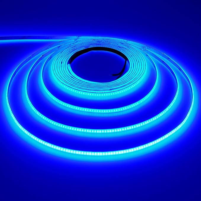 TOPAI 12V Thin 3mm Blue COB LED Strip Light Narrow 16.4ft Bright Uniform Dotless 400LEDs/M Adhesive Flexible Cuttable LED Tape for DIY, Bedroom, Under Cabinet Lighting