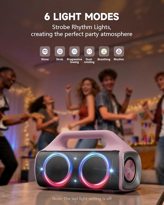 IPX67 Waterproof Bluetooth Speaker:80W(Peak) Loud Outdoor Portable Wireless Party Speakers with LED Lights,20H Playtime,Bluetooth 5.3,Deep Bass & TWS for Pool,Beach
