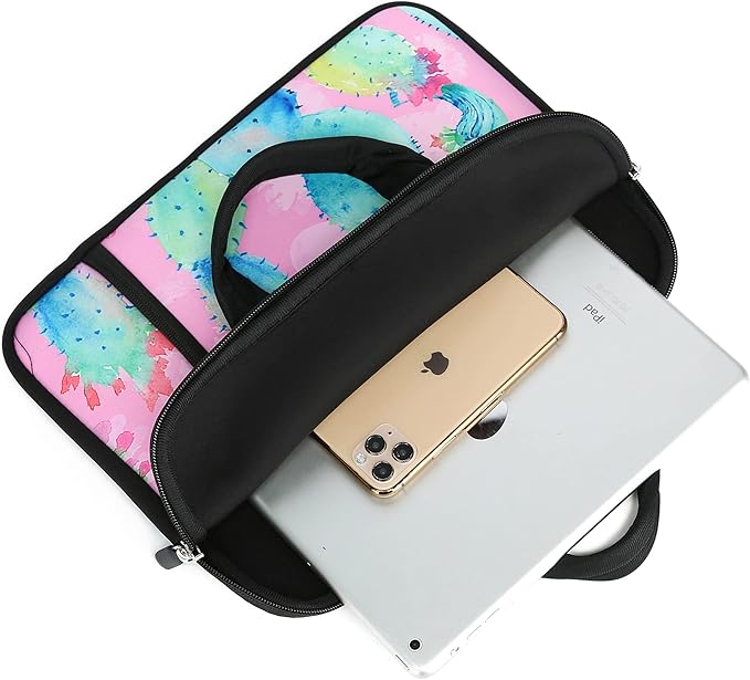 14 15 15.4 15.6 inch Laptop Handle Bag Computer Protect Case Pouch Holder Notebook Sleeve Neoprene Cover Soft Carrying Case with Extra Pockets for Dell Lenovo HP Chromebook (Colorful Cactus)