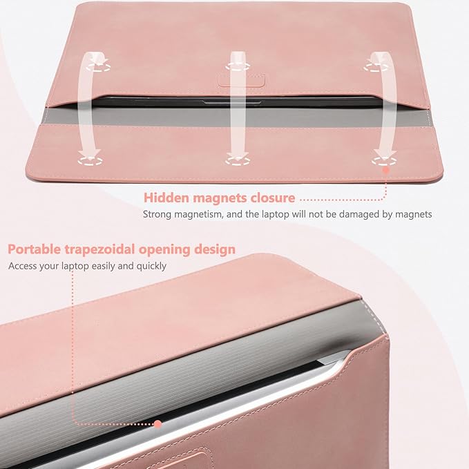 HYZUO 13.3-14 Inch Laptop Sleeve Case with Stand Feature for MacBook Pro 14 M5/M4/M3/M2/M1 2026-2021, MacBook Pro/Air 13.3, 13.5" 13.8" Surface Laptop, HP Spectre X360 13/14, Pink