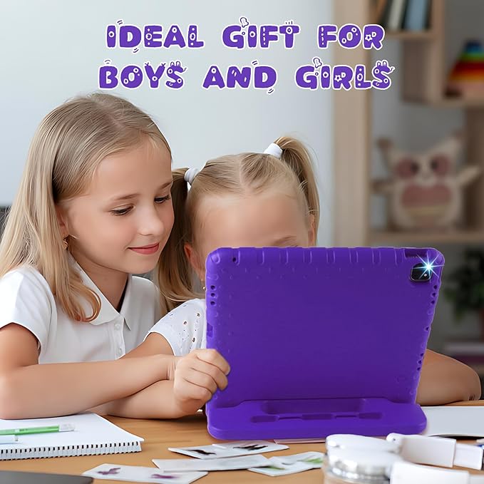 for iPad Pro 13 inch Case M4 with Pencil Holder, Anti-Slip Handle Stand, Super Protection Kids Proof Cute EVA Cover for iPad Pro 13" 2024, Purple