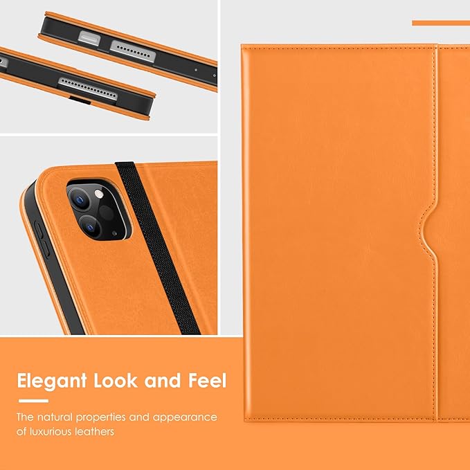 VIKESI Case for iPad Air 13 inch (M4) 2026 / (M3) 2025 / (M2) 2024,Premium Leather Folio,Apple Pencil Holder,Auto Sleep/Wake,Stand Cover - Orange