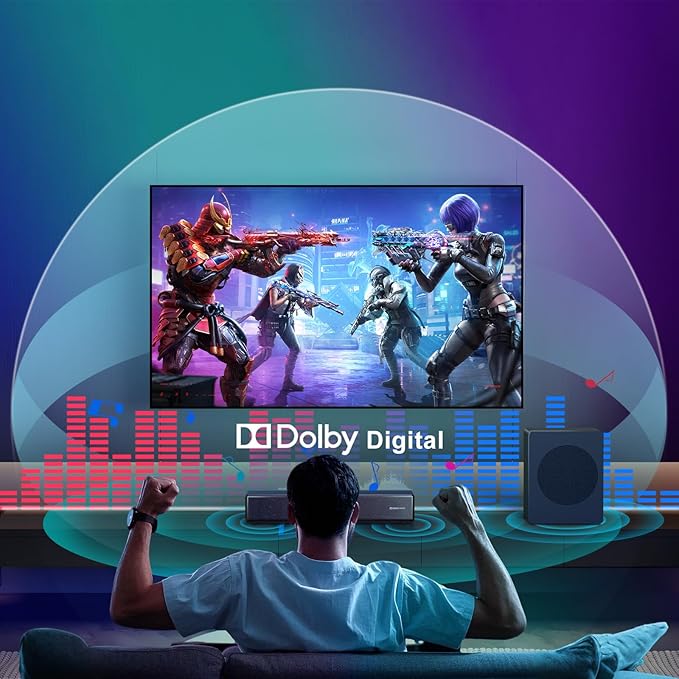 GEOYEAO 2.1 ch Soundbar with subwoofer, Dolby Digital 100W Sound Bars TV Speaker Home Theater Audio Surround Sound System, HDMI eARC/Bluetooth/DSP/Remote Control External Speakers for Smart TVs
