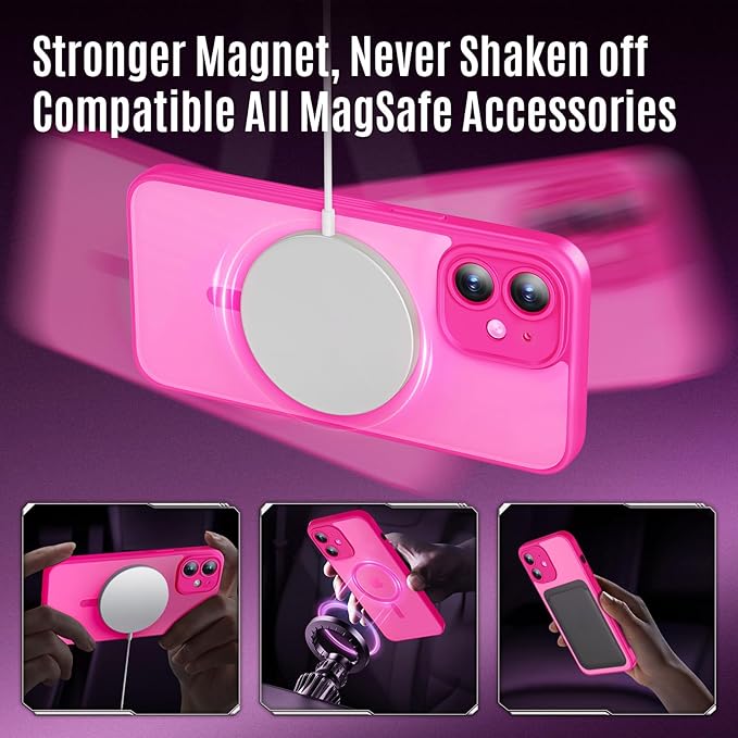 Symcele Designed for iPhone 12 Case, Compatible with MagSafe, with Privacy Screen Protectors X2, [Camera Protection] [15FT Military Drop Protection] Shockproof Phone Case, 6.1", Hot Pink