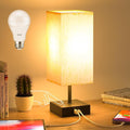 comzler Bedside Lamp, Touch Control Table Lamp for Bedroom, Small Nightstand Lamp with 3 Way Dimmable, USB-C + A Ports for Bedroom, Home Decor, Living Room, LED Bulbs Included, Upgraded Fabric Shade