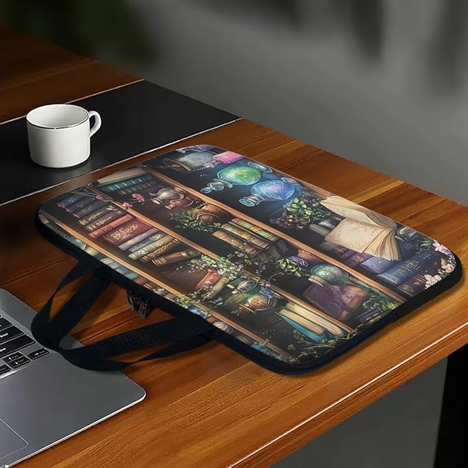 Vintage Bookshelf Laptop Case Sleeve for Women Laptop Bag Computer Carrying Case Book Lover 15 Inch Computer Protective Notebook Case Cover