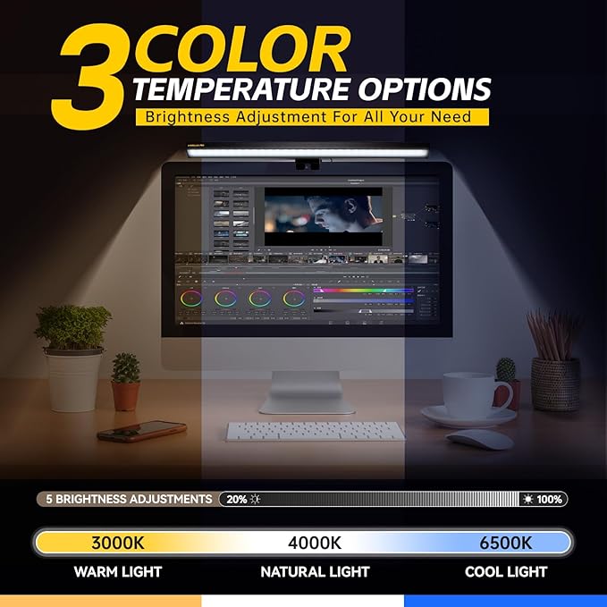 Led Desk Lamp for Office Home Computer Monitor Light Bar USB Powered Monitor Lamp Adjustable Color Temperature Brightness Laptop LED Screen Light Bar USB reading light bar for Game Reading Accessories