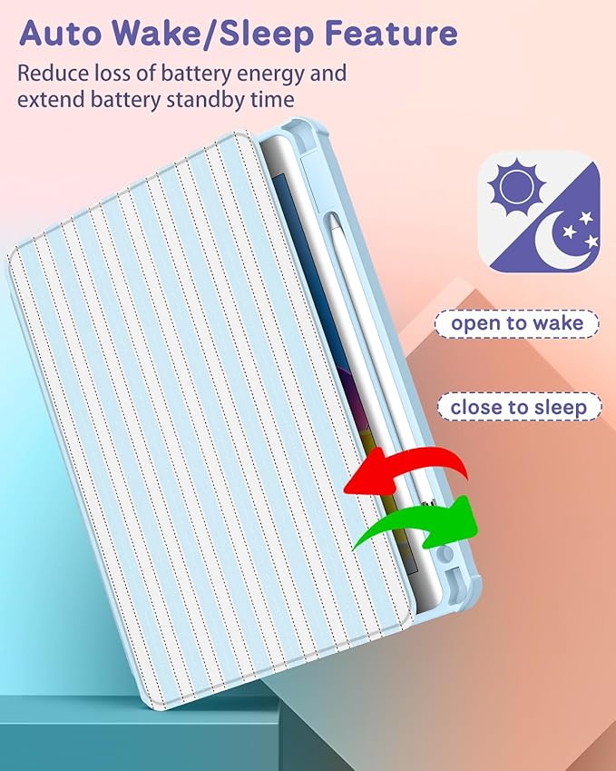 Uppuppy for iPad 9th/8th/7th Generation Case for iPad Air 3rd/ Pro 10.5” Case - 360 Rotating Stand Folio Smart Cover with Pencil Holder for Women Girl, BW Stripes for Apple Tablet 7/8/9 Gen 10.2 inch