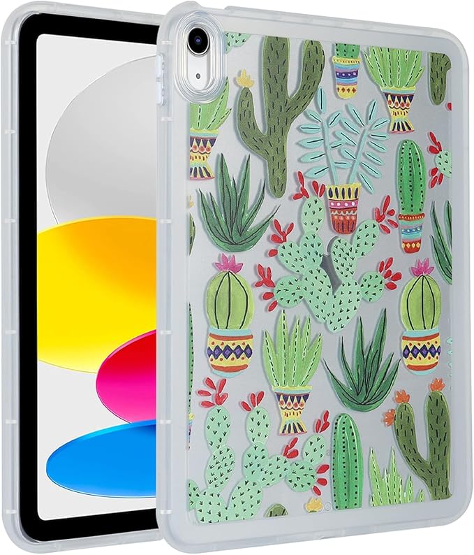 for iPad Pro 12.9 inch Case 6th/5th/4th/3rd Generation (2022/2021/2020/2018) Frosted Translucent Clear Slim Lightweight Protective Cover Soft TPU Back Shockproof Silicone Shell, Green Cactus