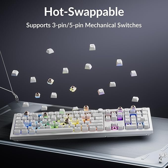 Keychron V6 Ultra 8K Full Size Wireless Mechanical Keyboard, 8000Hz, Hot-Swappable Brown Switch, RGB Backlight, PBT Keycaps, 2.4GHz/Bluetooth/Wired, ZMK/Web Launcher, for Windows macOS Linux – White