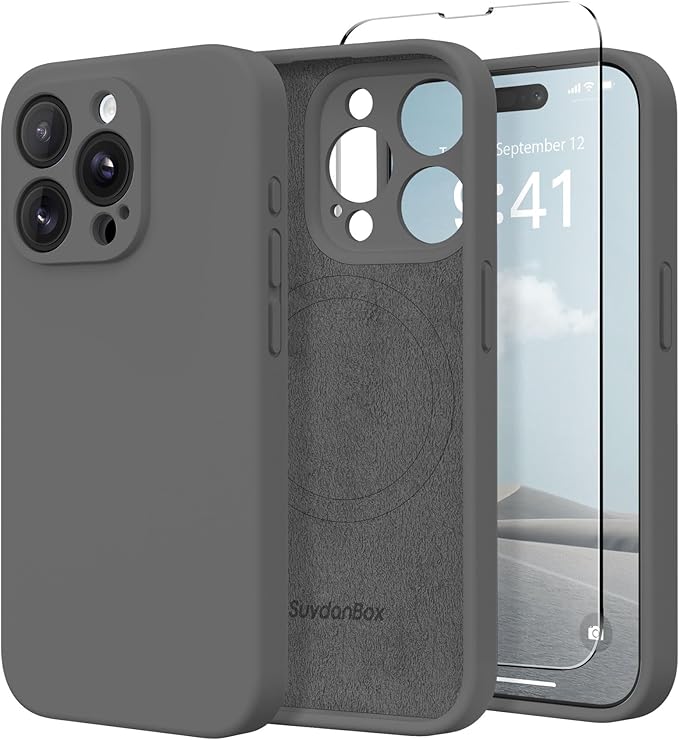 Magnetic for iPhone 15 Pro Case, Compatible with MagSafe, [Full Camera Protection][Screen Protector] Silicone Shockproof Protective Phone Case for iPhone 15 Pro 6.1", Dark Gray